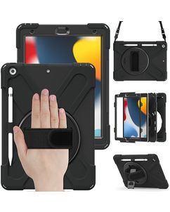 Mobigear SureGrip XGuard Coque iPad 8 (2020) Coque arrière en Plastique rigide,Silicone + Porte-crayon + Bandoulière + Support Amovible - Noir
