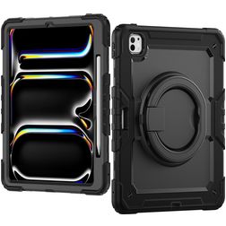 Mobilize Rotating Defender Coque iPad Pro 13 Pouces (2025) Coque arrière en Plastique rigide,Silicone + Bandoulière + Support Amovible - Noir