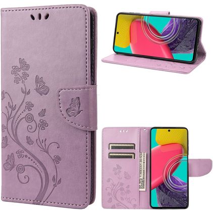 Mobigear Flowers Samsung Galaxy M53 Étui Portefeuille - Violet