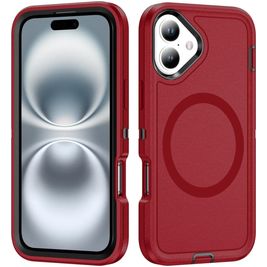 Mobigear Rugged Mag Coque iPhone 16 MagSafe Coque arrière Rigide Anti-Chocs - Rouge