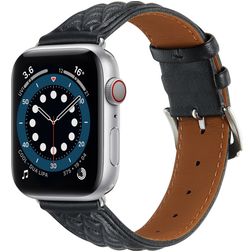 Mobigear Genova Bracelet Cuir Apple Watch Fermeture boucle ardillon - 42/41/40/38 mm - Noir
