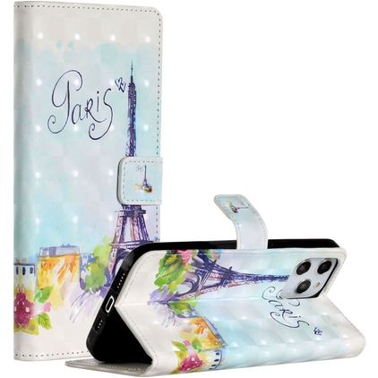 Mobigear Design iPhone 12 Pro Max Étui Portefeuille - tour Eiffel