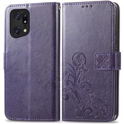 Mobigear Clover Housse OPPO Find X5 Pro Etui Porte-Monnaie - Violet
