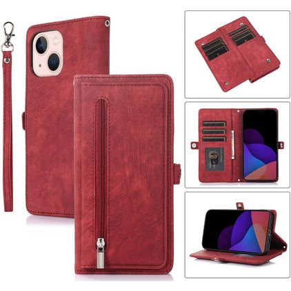 Mobigear Zipper Housse iPhone 14 Plus Etui Porte-Monnaie - Rouge