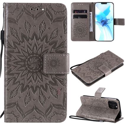 Mobigear Sunflower Housse iPhone 12 Etui Porte-Monnaie - Gris