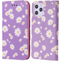 Mobigear Daisies Housse iPhone 12 Pro Max Etui Porte-Monnaie - Violet