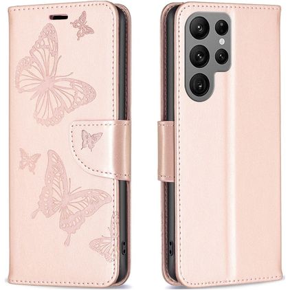Mobigear Butterfly Housse Samsung Galaxy S23 Ultra Etui Porte-Monnaie - Rose doré