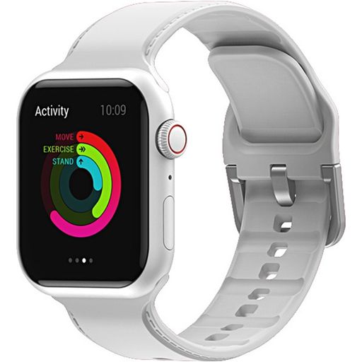 Mobigear Dashed Bracelet Silicone Apple Watch Fermeture boucle ardillon - 42/41/40/38 mm - Blanc