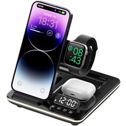 Mobigear AlarmDock Station de Charge QI pour Smartphone / AirPods & Apple Watch avec Réveil - Noir