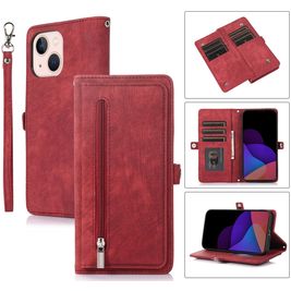 Mobigear Zipper Housse iPhone 14 Etui Porte-Monnaie - Rouge Mobigear Zipper Housse iPhone 14 Etui Porte-Monnaie - Rouge