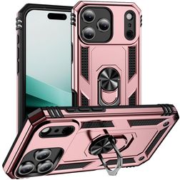 Mobigear Armor Ring Coque iPhone 18 Pro Coque arrière Rigide Anti-Chocs avec Anneau-Support - Rose doré