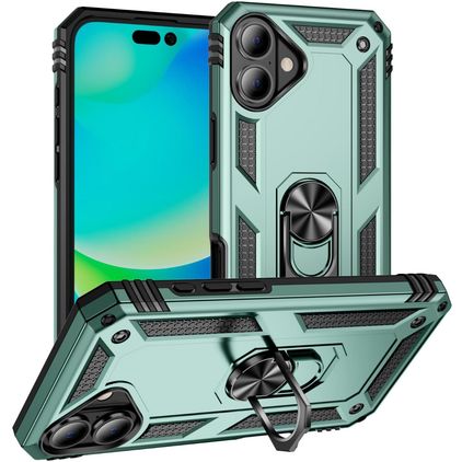 Mobigear Armor Ring Coque iPhone 17 Coque arrière Rigide Anti-Chocs avec Anneau-Support - Vert