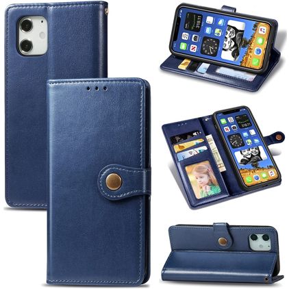 Mobigear Snap Button Housse iPhone 12 Etui Porte-Monnaie - Bleu
