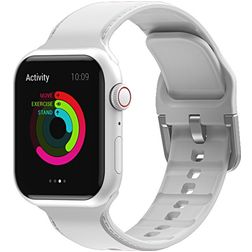 Mobigear Dashed Bracelet Silicone Apple Watch Fermeture boucle ardillon - 49/46/45/44 mm - Blanc