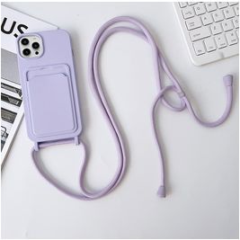 Mobigear Lanyard Card iPhone 15 Pro Coque avec cordon en Silicone et Porte-Cartes - Violet Mobigear Lanyard Card iPhone 15 Pro Coque avec cordon en Silicone et Porte-Cartes - Violet