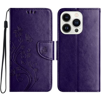 Mobigear Flowers Housse iPhone 16 Pro Etui Porte-Monnaie - Violet