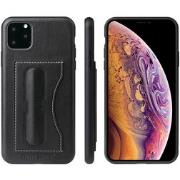 Fierre Shann Card Pocket iPhone 11 Pro Coque arrière avec porte-cartes et béquille - Noir