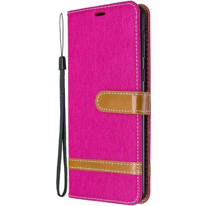 Mobigear Fabric Samsung Galaxy A21 Tissu Étui Portefeuille - Magenta