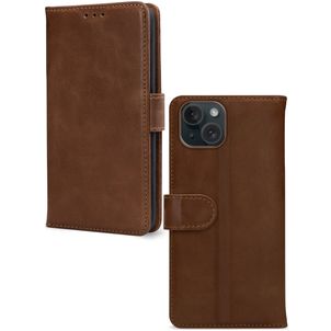 Mobilize Wallet Housse iPhone 15 Etui en Cuir Véritable Porte-Monnaie - Marron