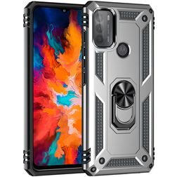 Mobigear Armor Ring Motorola Moto G50 Plastique rigide Coque arrière Antichoc avec bague de maintien - Argent