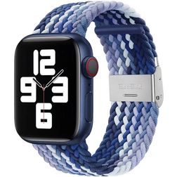 Mobigear Braided Bracelet Nylon pour Apple Watch Fermeture à pince - 49/46/45/44 mm - Blanc / Bleu