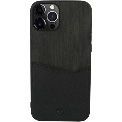 Valenta Card Slot iPhone 13 Pro Max Cuir véritable Coque arrière avec porte-cartes - Noir