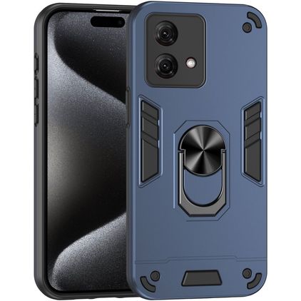 Mobigear Armor Ring Motorola Moto G84 Plastique rigide Coque arrière Antichoc avec bague de maintien - Bleu