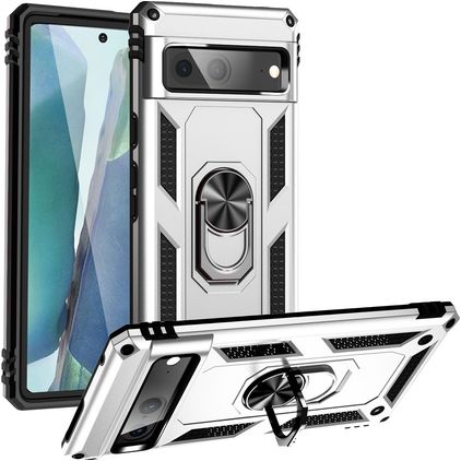 Mobigear Armor Ring Coque Google Pixel 7 Coque arrière Rigide Anti-Chocs avec Anneau-Support - Argent