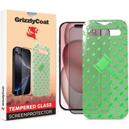 GrizzlyCoat Easy Align AntiSpy iPhone 16 Verre trempé Protection d'écran Confidentialité - Compatible Coque + Cadre d'installation - Noir