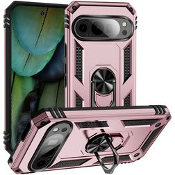 Mobigear Armor Ring Google Pixel 9 Plastique rigide Coque arrière Antichoc avec bague de maintien - Rose doré