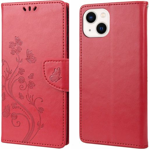 Mobigear Flowers Housse iPhone 14 Plus Etui Porte-Monnaie - Rouge