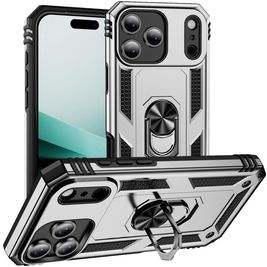 Mobigear Armor Ring Coque iPhone 17 Pro Coque arrière Rigide Anti-Chocs avec Anneau-Support - Argent