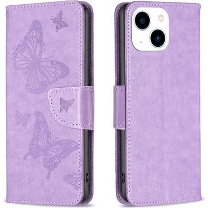 Mobigear Butterfly Housse iPhone 15 Etui Porte-Monnaie - Violet