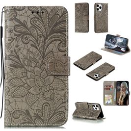 Mobigear Flowers Housse iPhone 12 Pro Etui Porte-Monnaie - Gris