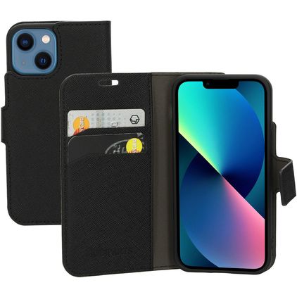 Mobiparts Saffiano Wallet Housse iPhone 13 Mini Etui Porte-Monnaie - Noir