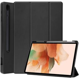 Mobigear Tri-Fold Gel Coque Samsung Galaxy Tab S7 FE Etui en TPU,Similicuir + Porte-crayon - Noir