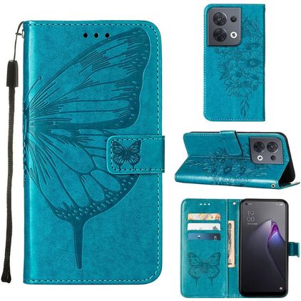 Mobigear Butterfly Housse OPPO Reno 8 5G Etui Porte-Monnaie - Bleu