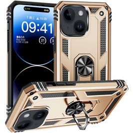 Mobigear Armor Ring Coque iPhone 15 Plus Coque arrière Rigide Anti-Chocs avec Anneau-Support - Or