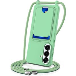 Mobigear Lanyard Card Samsung Galaxy S26 Plus Coque avec cordon en Silicone et Porte-Cartes - Vert