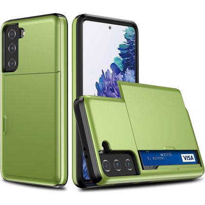 Mobigear Card Coque Samsung Galaxy S21 Plus Coque arrière Rigide Anti-Chocs avec Porte-Cartes - Vert