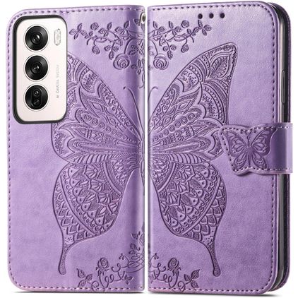 Mobigear Butterfly Housse OPPO Reno 12 Pro Etui Porte-Monnaie - Violet