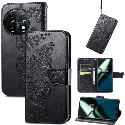 Mobigear Butterfly Housse OnePlus 11 Etui Porte-Monnaie - Noir