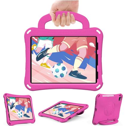 Mobigear Football Coque iPad Air 11 Pouces (2024) Coque arrière en EVA + Bandoulière + Support Amovible - Magenta