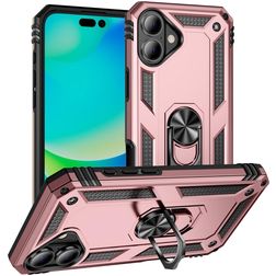 Mobigear Armor Ring Coque iPhone 17 Coque arrière Rigide Anti-Chocs avec Anneau-Support - Rose doré
