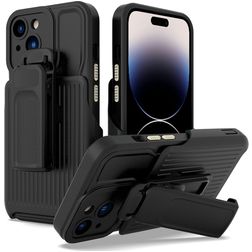 Mobigear Explorer Coque iPhone 14 Pro Coque arrière Rigide Anti-Chocs avec Support Amovible - Noir