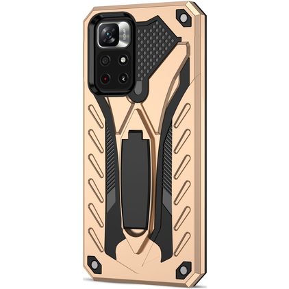 Mobigear Armor Stand Coque POCO M4 Pro 5G Coque arrière Rigide Anti-Chocs avec Support Amovible - Or