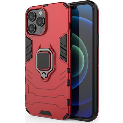 Mobigear Armor Ring iPhone 13 Pro Max Plastique rigide Coque arrière Antichoc avec bague de maintien - Rouge