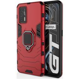 Mobigear Armor Ring Realme GT Plastique rigide Coque arrière Antichoc avec bague de maintien - Rouge