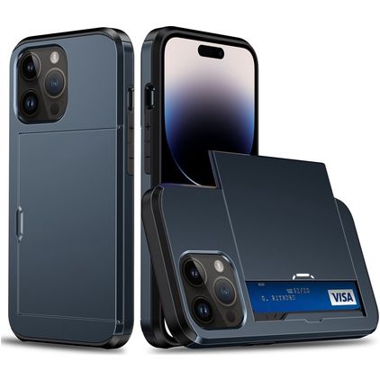 Mobigear Card Coque iPhone 15 Pro Max Coque arrière Rigide Anti-Chocs avec Porte-Cartes - Dark Blue