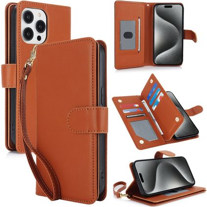 Mobigear Wallet Housse iPhone 15 Pro Etui Porte-Monnaie - Marron